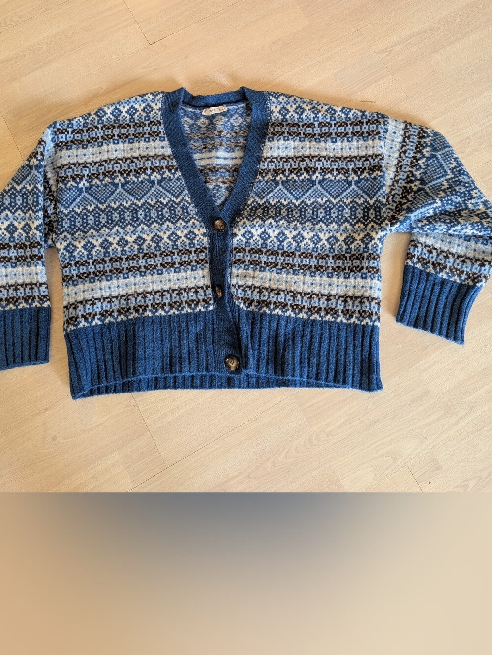 Mango Blue and Cream Fair Isle Button Cardigan